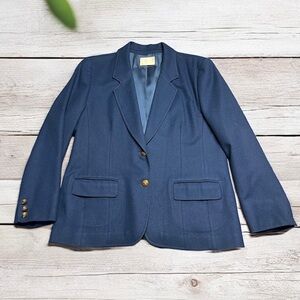 Vintage 80’s Pendleton Navy Blue 100% Wool Made in USA Blazer Jacket ~ Size 14